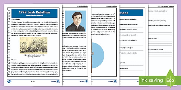 1798 Irish Rebellion Comprehension Activity B (teacher Made)
