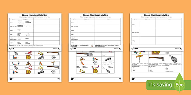 Simple Machines Matching Worksheets (teacher made)