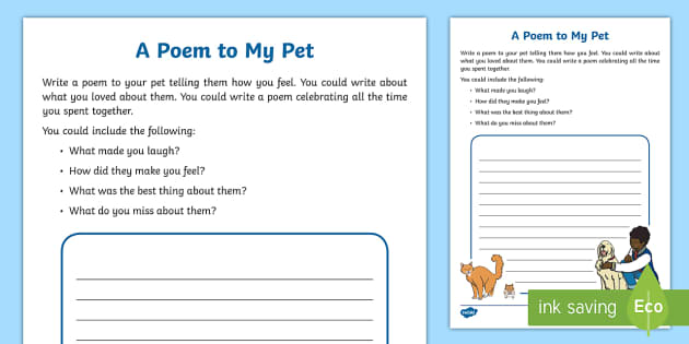A Poem to My Pet Worksheet / Worksheet (teacher made)