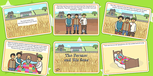 The Farmer and His Sons Story Cards - Twinkl