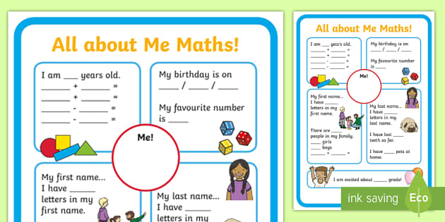 kindergarten math games all about me poster