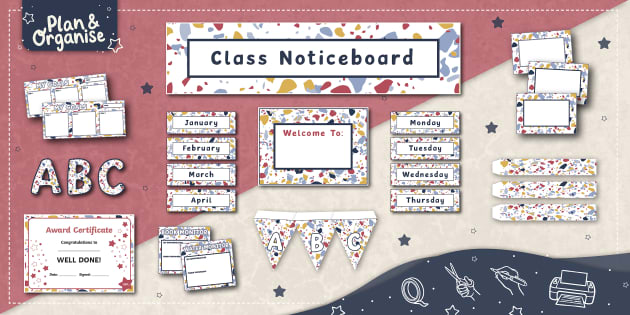 Modern Terrazzo Bulletin Board Letter Bundle Printable PDF Modern