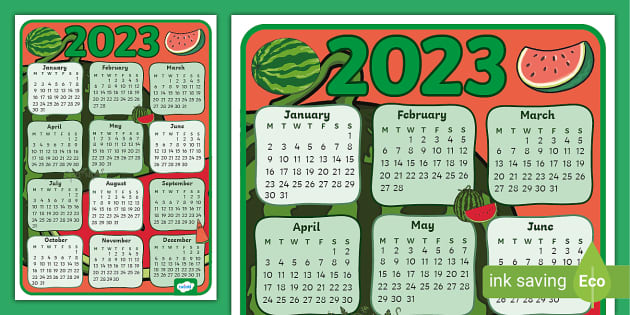 Free Watermelon Themed 2023 Wall Calendar Teacher Made