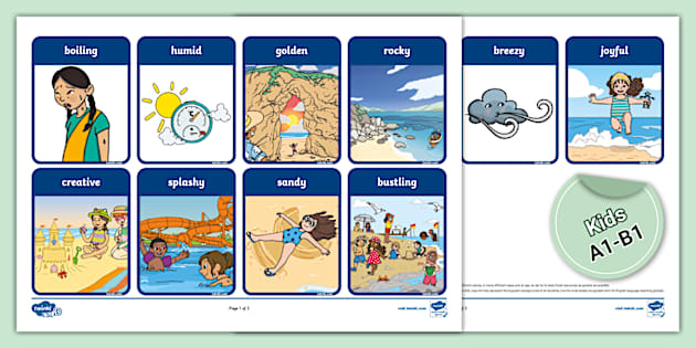 Summer Adjectives Flashcards [Kids, A1-B1] (teacher made)