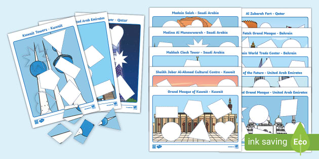 GCC Landmarks - Shape Puzzles (teacher made) - Twinkl