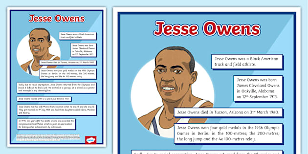 KS2 Jesse Owens Facts Display Poster (professor feito)