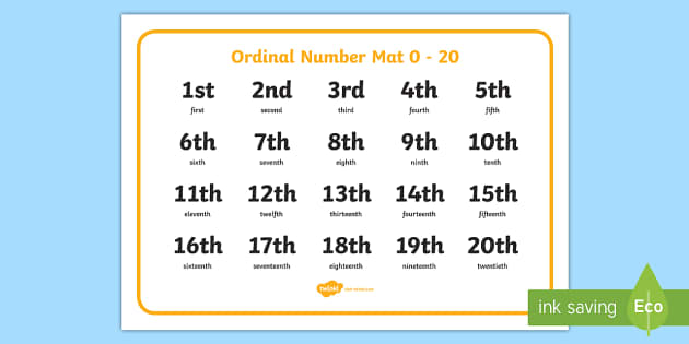 ordinal numbers to 20