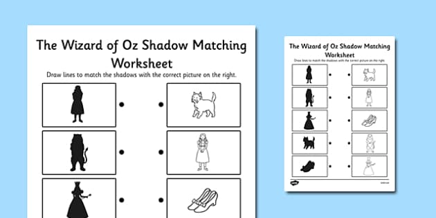The Wizard of Oz Themed Shadow Matching Activity Worksheet - wizard of oz