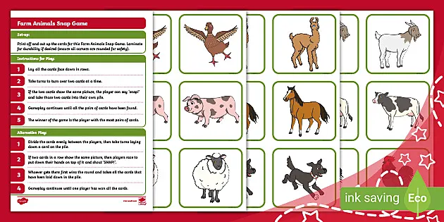 À la ferme des paires Snap Childrens Animal carte jeu Tin 