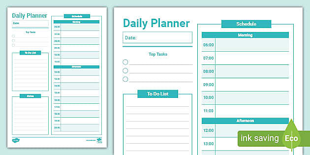 Daily Planner Template Sheets Teaching Resource Twinkl