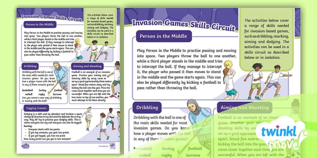 Invasion Games Skills Circuit - KS2 - Fundamentals - Twinkl