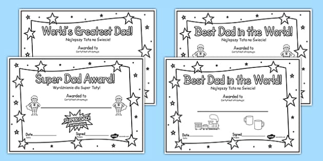 Colouring Father s Day Certificates Polish Translation