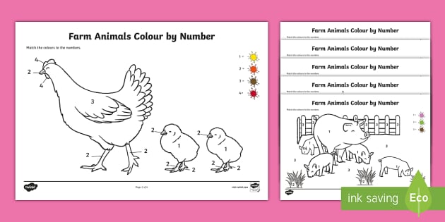 Farm Animals Worksheet for Kindergarten | Colour by Number Activity