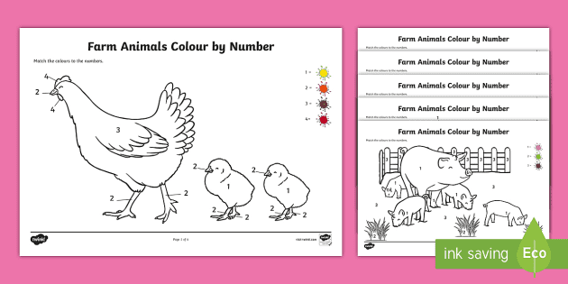 Farm Animals Worksheet for EYFS | Colour by Number Activity