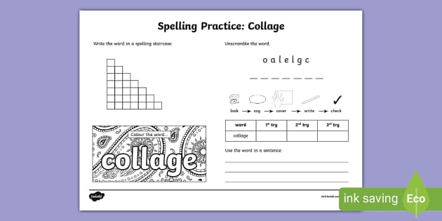 Spelling Practice: Collage Worksheet (teacher Made) - Twinkl