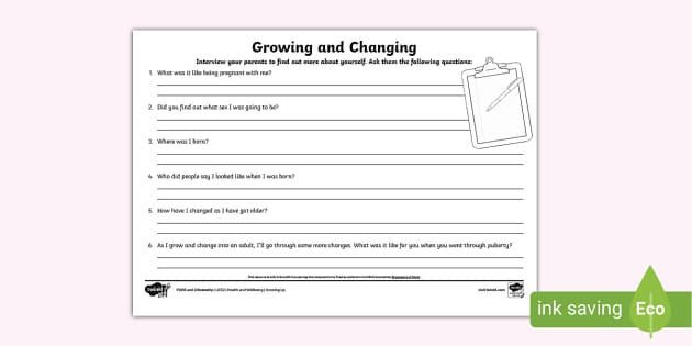 RSHE Growing and Changing Interview a Parent Activity