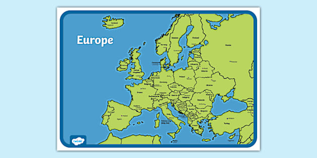 Map of Europe with Names (Teacher-Made) - Twinkl for Free Printable Map Of Europe With Countries And Capitals