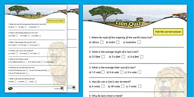 Lion General Knowledge Quiz (Hecho por educadores) - Twinkl