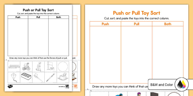 Push and Pull Toy Sorting Worksheet - Twinkl