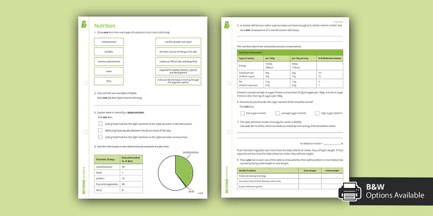 KS3 Nutrition Worksheets | Science Homework | Beyond Science