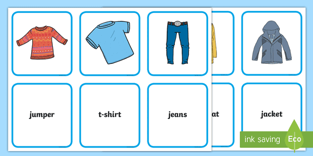 ENGLISH VOCABULARY CARDS: TOPIC CLOTHES