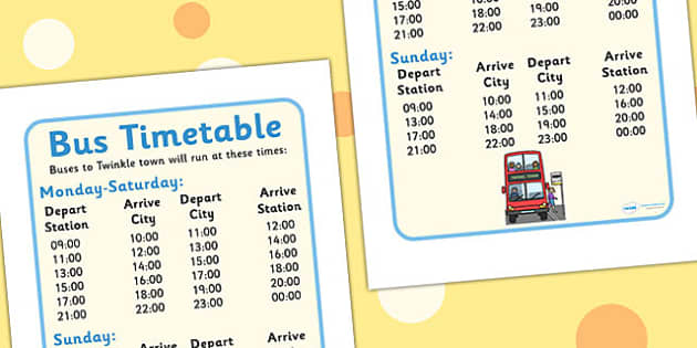 A handy bus timetable - perfect for your role play area. 