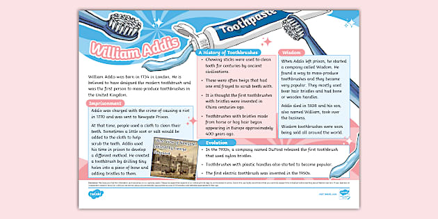 KS2 William Addis Fact File - Inventors (teacher made)