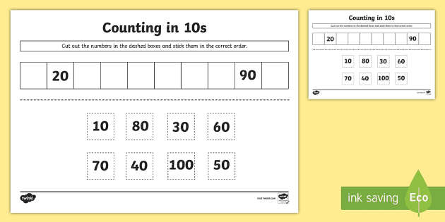 Cut and Stick Counting in 10s Worksheet - KS1 Skip Counting