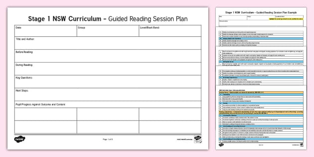 Stage 1 NSW Curriculum Guided Reading Planning Template