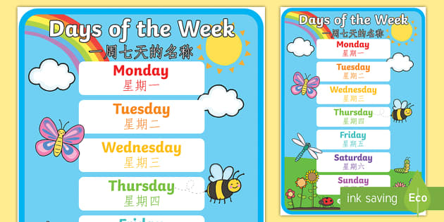 Days of the Week Display Poster English/Portuguese - Twinkl