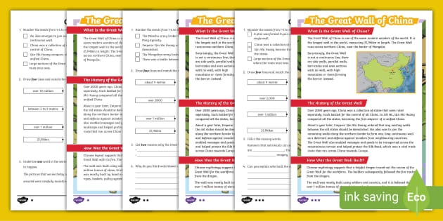 UKS2 Great Wall of China Reading Comprehension PDF - Twinkl