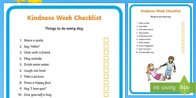 Kindness Week Children's Checklist (teacher made)