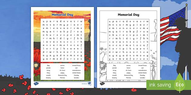 memorial day word search puzzle printable twinkl usa