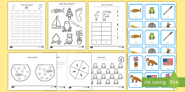 Letter of the week: LETTER F-NO PREP WORKSHEETS- LETTER F Alphabet