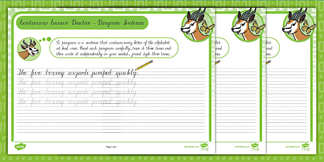 Continuous Cursive Handwriting: Pangram Sentence Practice