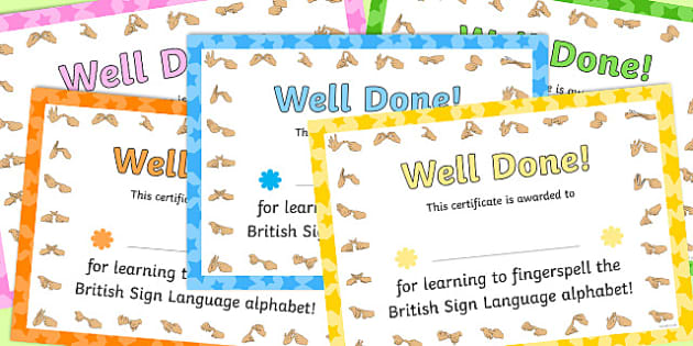 Fingerspell British Sign Language Left Hand Alphabet Certificates