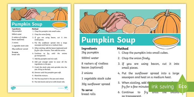 Pumpkin Soup Recipe Sheets (phát triển bởi giáo viên)