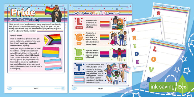 Pride Acrostic Poem Templates (Ages 5 - 7) (teacher made)