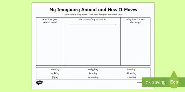 My Imaginary Animal and How It Moves Worksheet / Worksheet