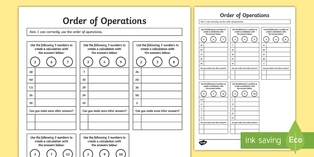 bodmas order of operations worksheets teacher made