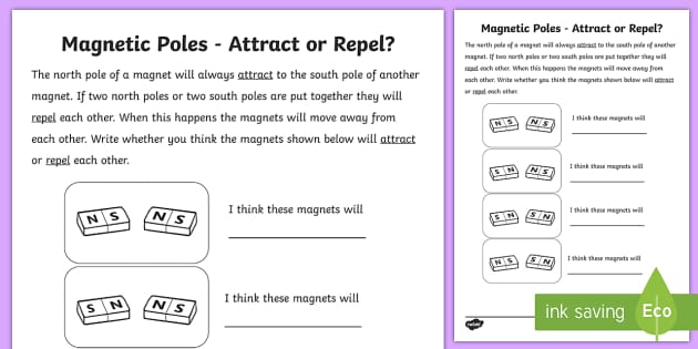 magnets attract and repel worksheet