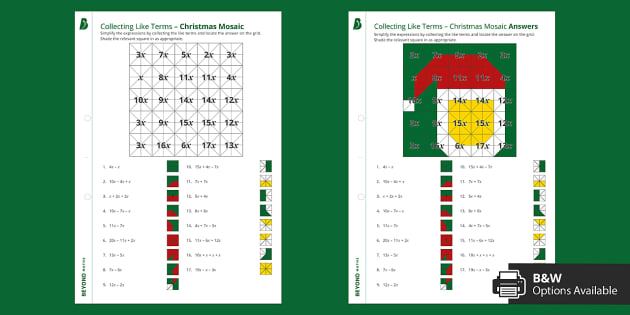 👉 Christmas Mosaic: Collecting Like Terms Questions | KS3 Maths