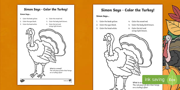 Simon Says Turkey Coloring Activity