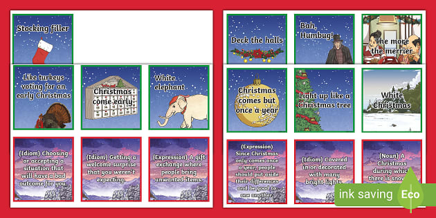 ESL - English Christmas & Idioms Expressions Matching Cards