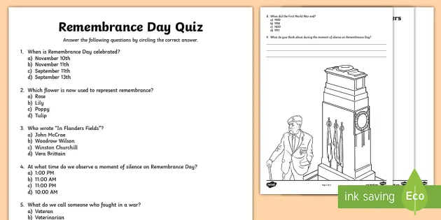 Remembrance Day Quiz Printable Save Time Planning