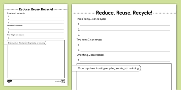 Reduce, Reuse, Recycle Thinking Activity for K-2nd Grade