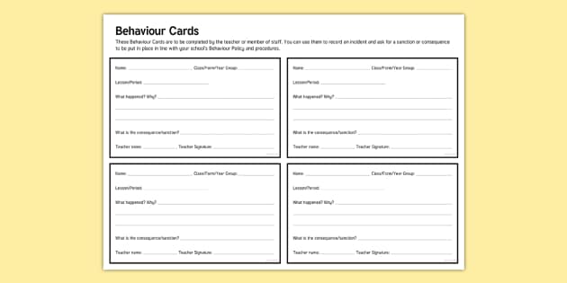 Behaviour Cards - Teaching Resources (teacher made) - Twinkl