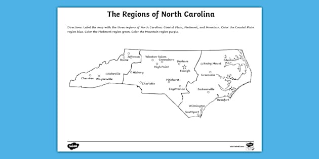 The Regions of North Carolina Map - Twinkl