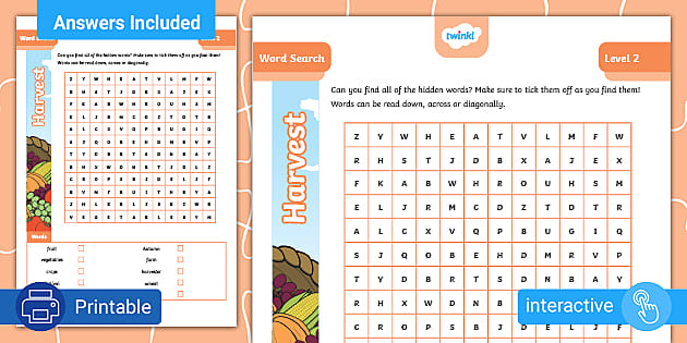 Harvest Word Search - Level 2 - Twinkl - Kids Puzzles