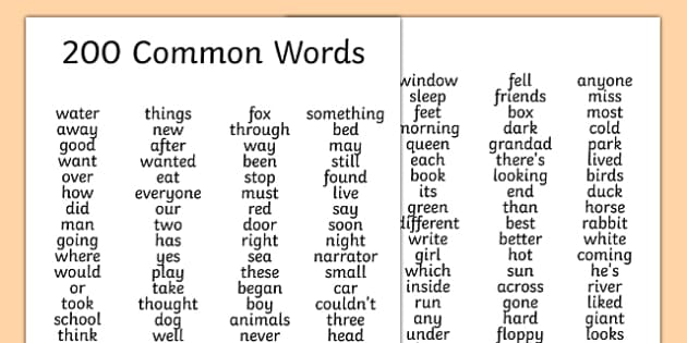 100 Common Spelling Words